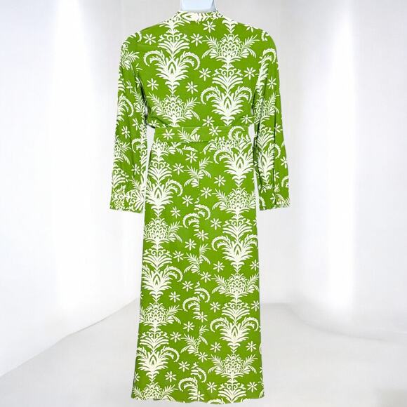 Zara Green White Lilou Maxi Dress Size M Belted Button Front Floral Boho Resort - Picture 10 of 12